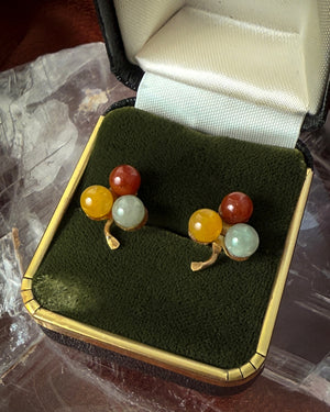14K Gold Tri-Color Jade Earrings