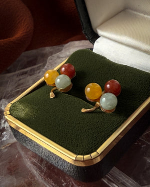 14K Gold Tri-Color Jade Earrings