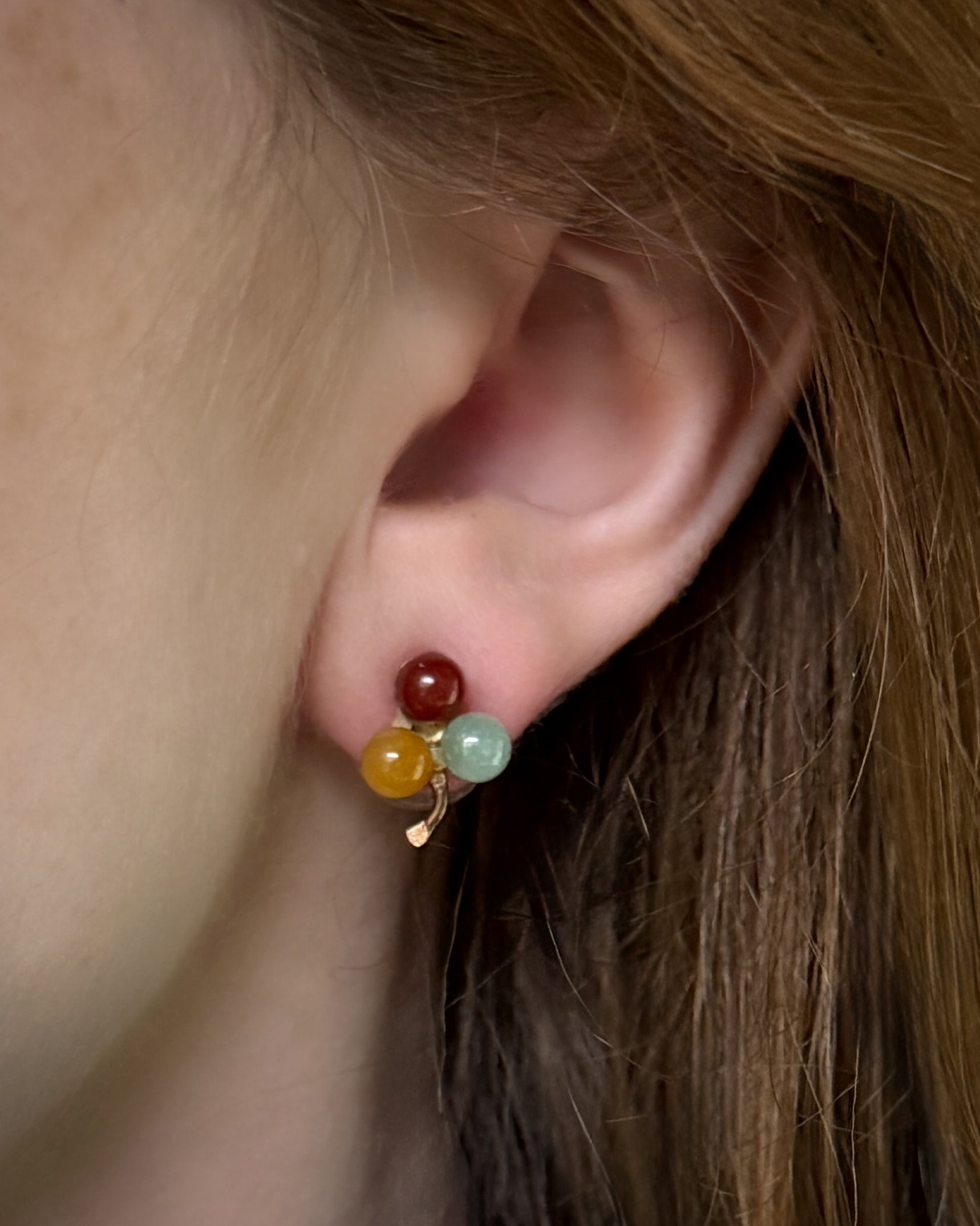 14K Gold Tri-Color Jade Earrings