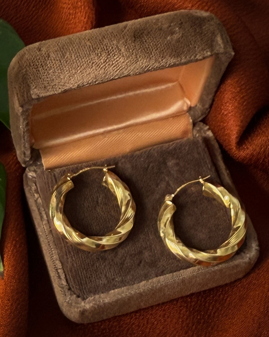 14K Gold Twisted Hoop Earrings