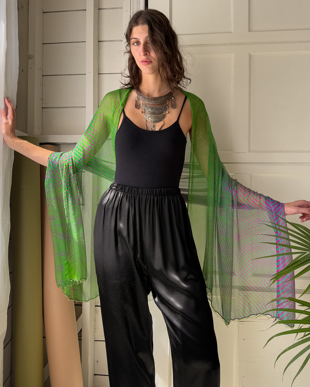 Vibrant Beaded Silk Shawl