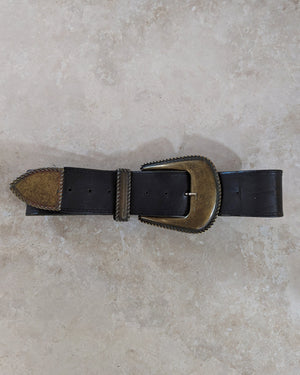 90s Wide Bronze Buckle Leather Belt