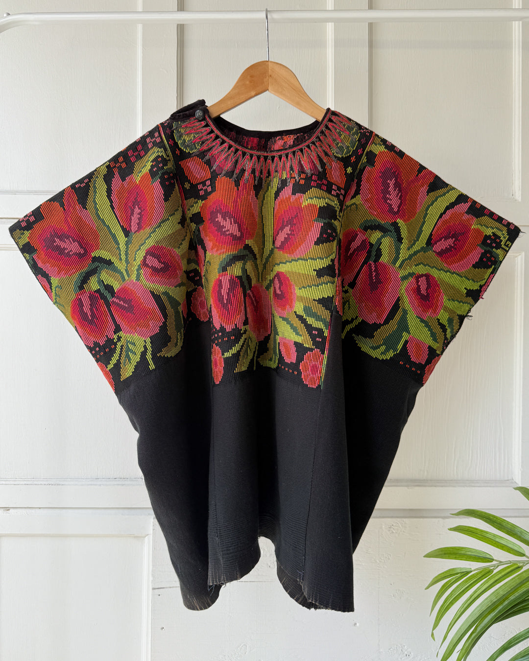 Vintage Green & Pink Floral Huipil