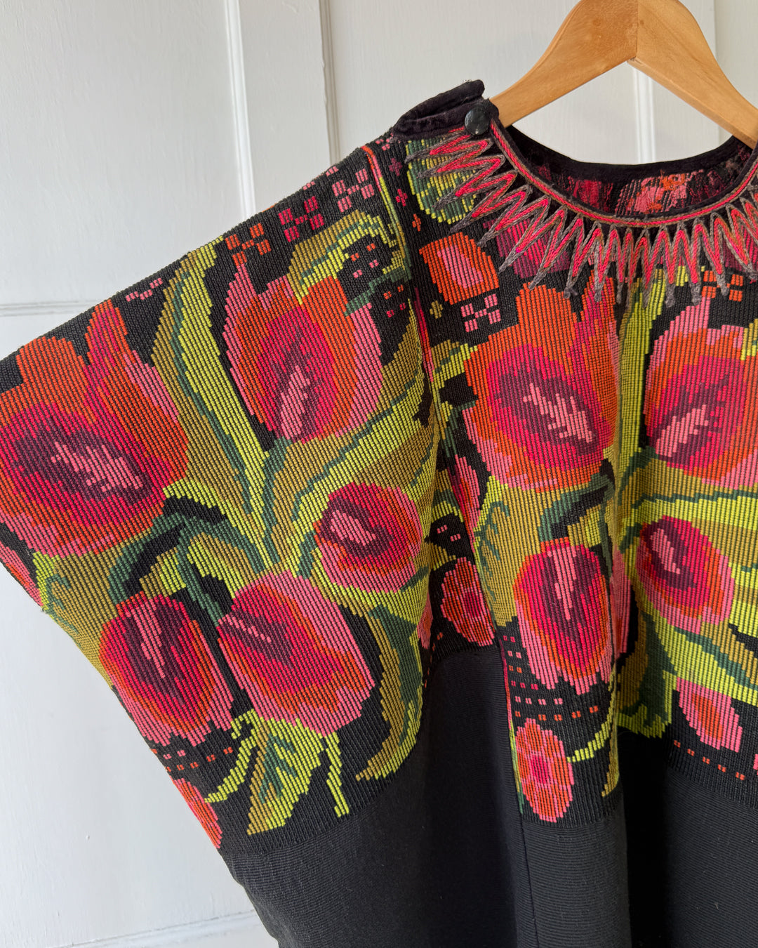 Vintage Green & Pink Floral Huipil