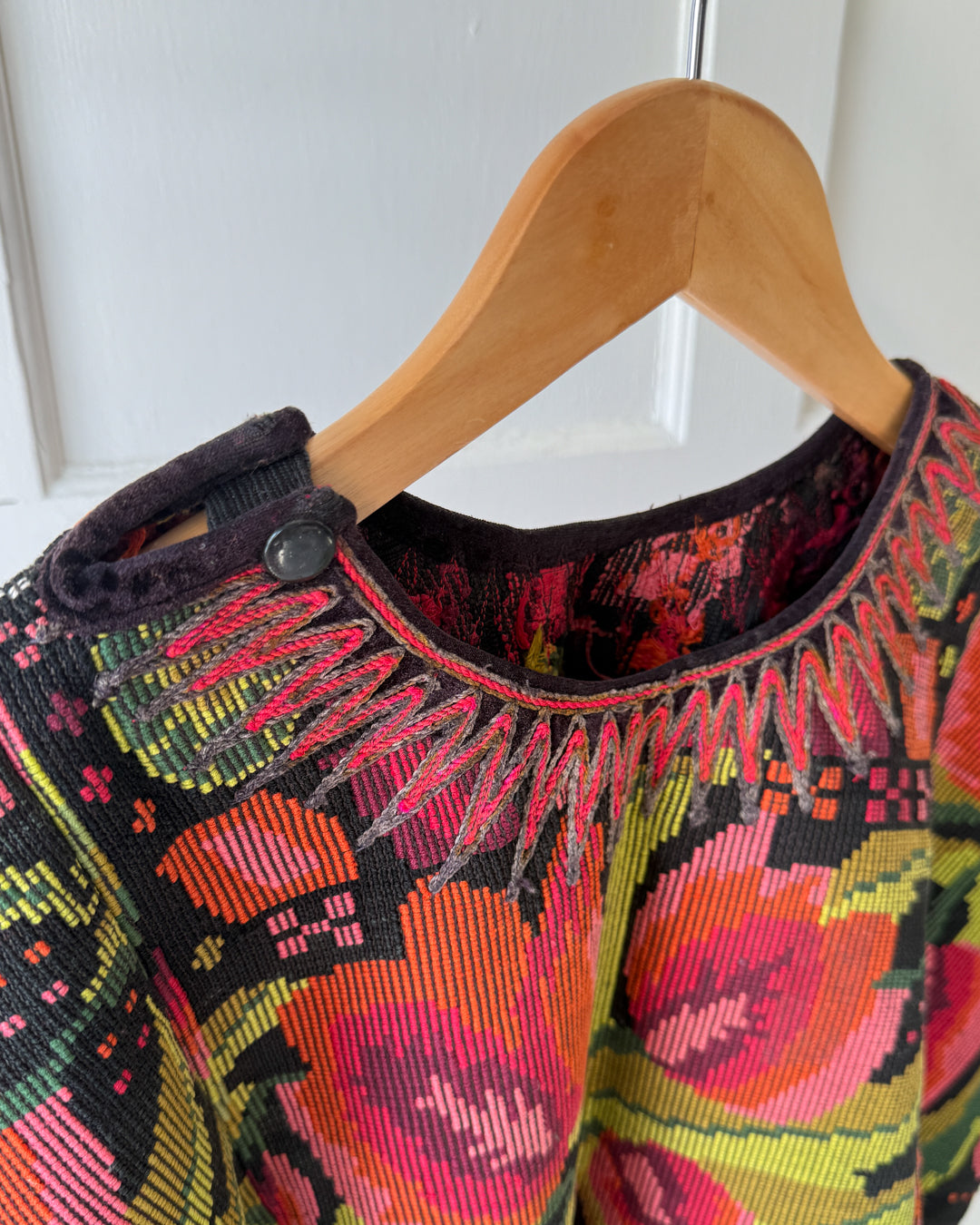 Vintage Green & Pink Floral Huipil