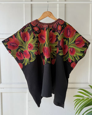 Vintage Green & Pink Floral Huipil