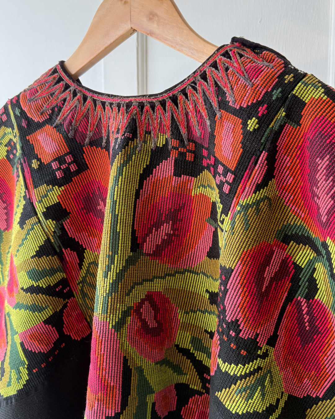 Vintage Green & Pink Floral Huipil