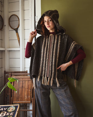 70s Handwoven Wool Poncho | OS