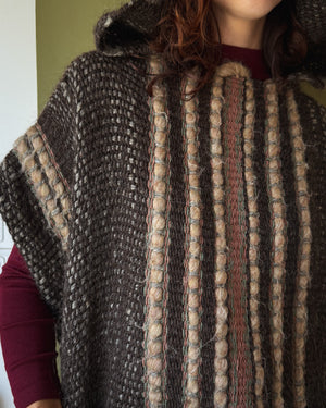 70s Handwoven Wool Poncho | OS