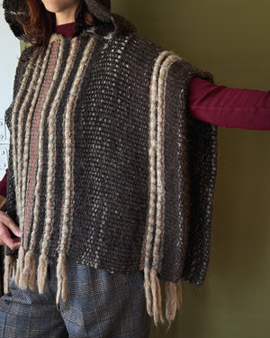 70s Handwoven Wool Poncho | OS