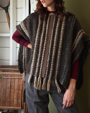 70s Handwoven Wool Poncho | OS