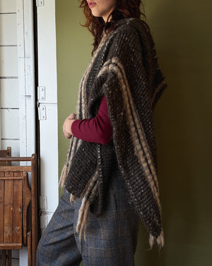 70s Handwoven Wool Poncho | OS