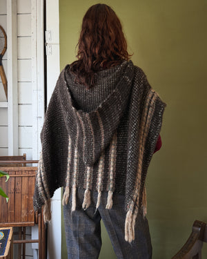 70s Handwoven Wool Poncho | OS