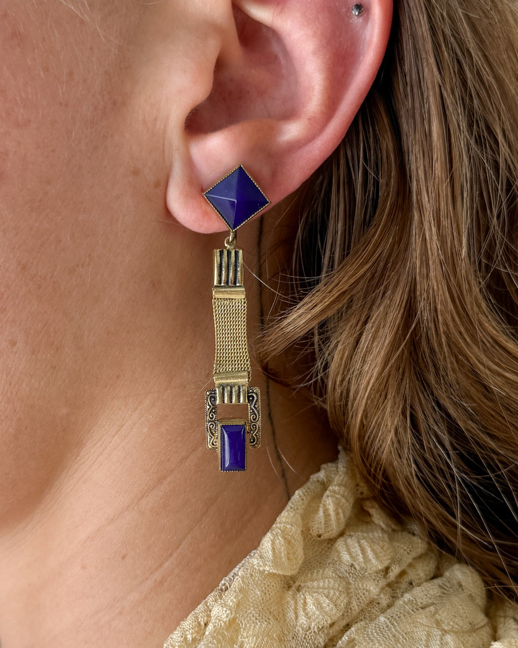 1920s Egyptian Revival Indigo Earrings