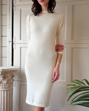 80s Ivory Angora Sweater Dress | M 80s Ivory Angora Sweater Dress | M