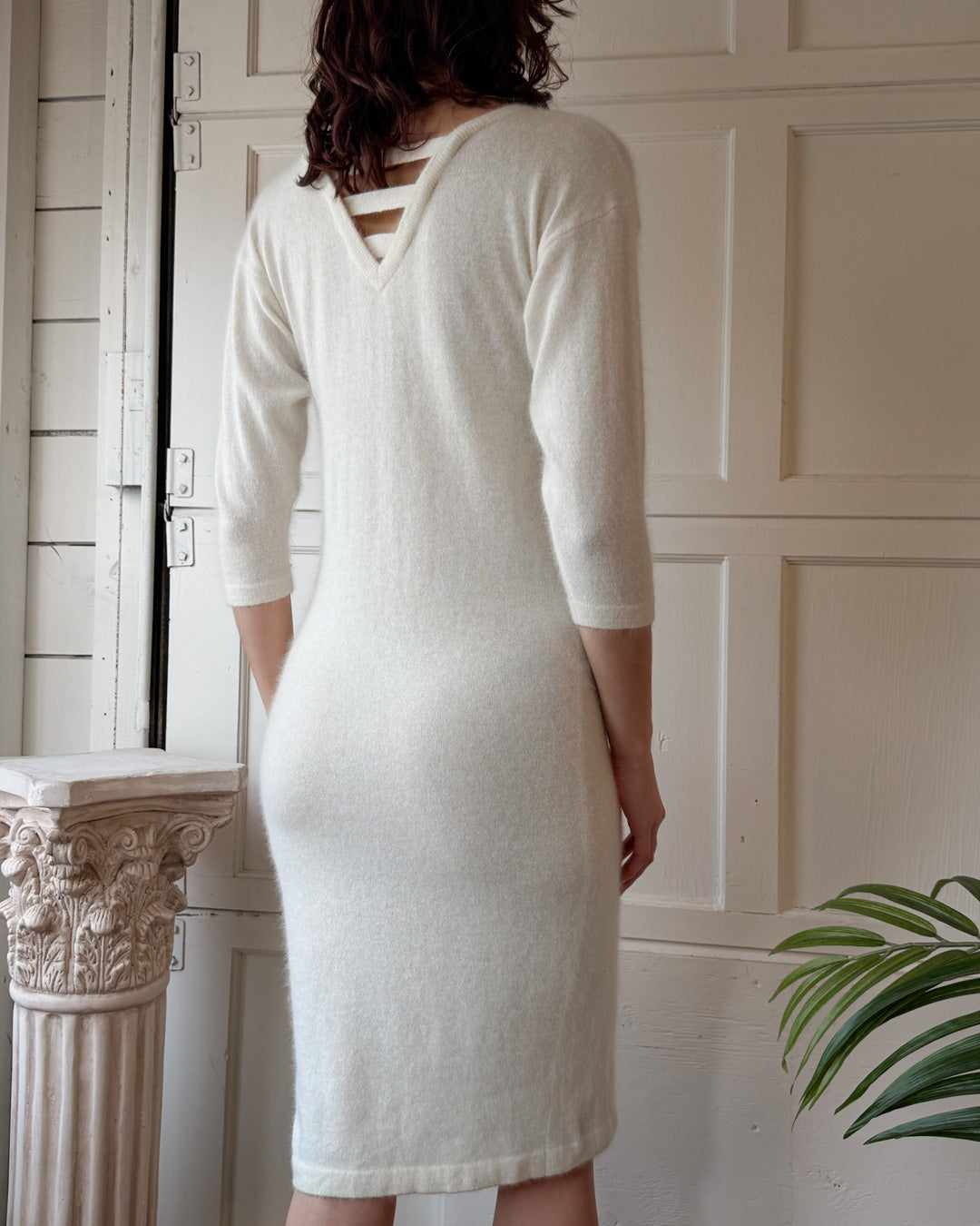 80s Ivory Angora Sweater Dress | M 80s Ivory Angora Sweater Dress | M
