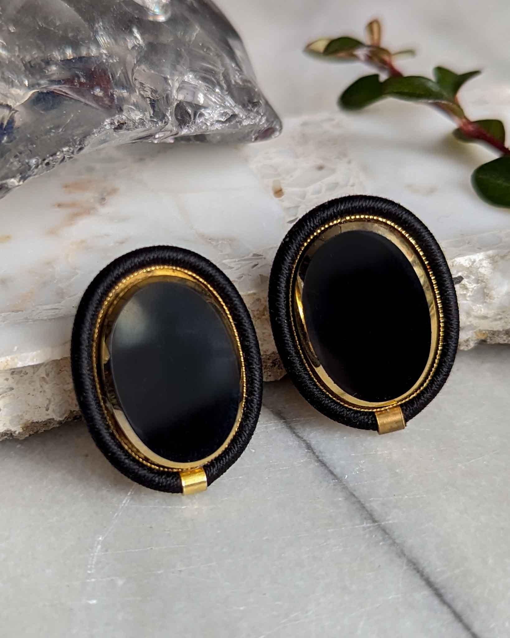 80s Langani Black & Gold Earrings