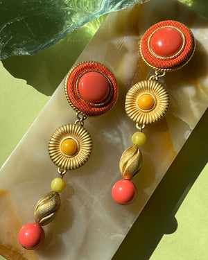 80s Coral & Gold Earrings