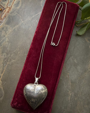 Etched Sterling Puffy Heart Necklace