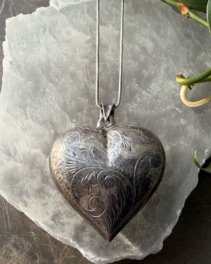 Etched Sterling Puffy Heart Necklace