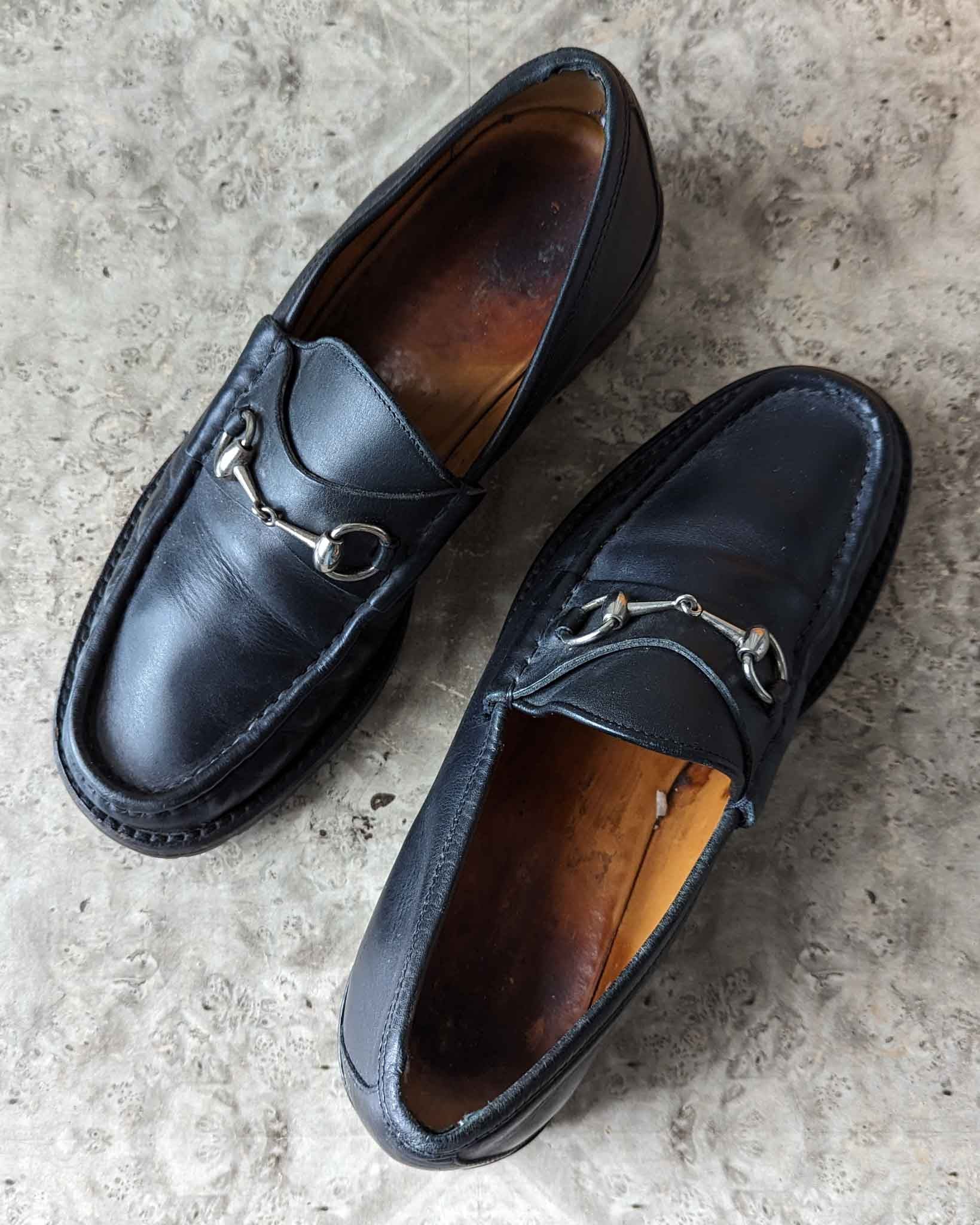 Gucci Black Horsebit Loafers - Lucky Vintage
