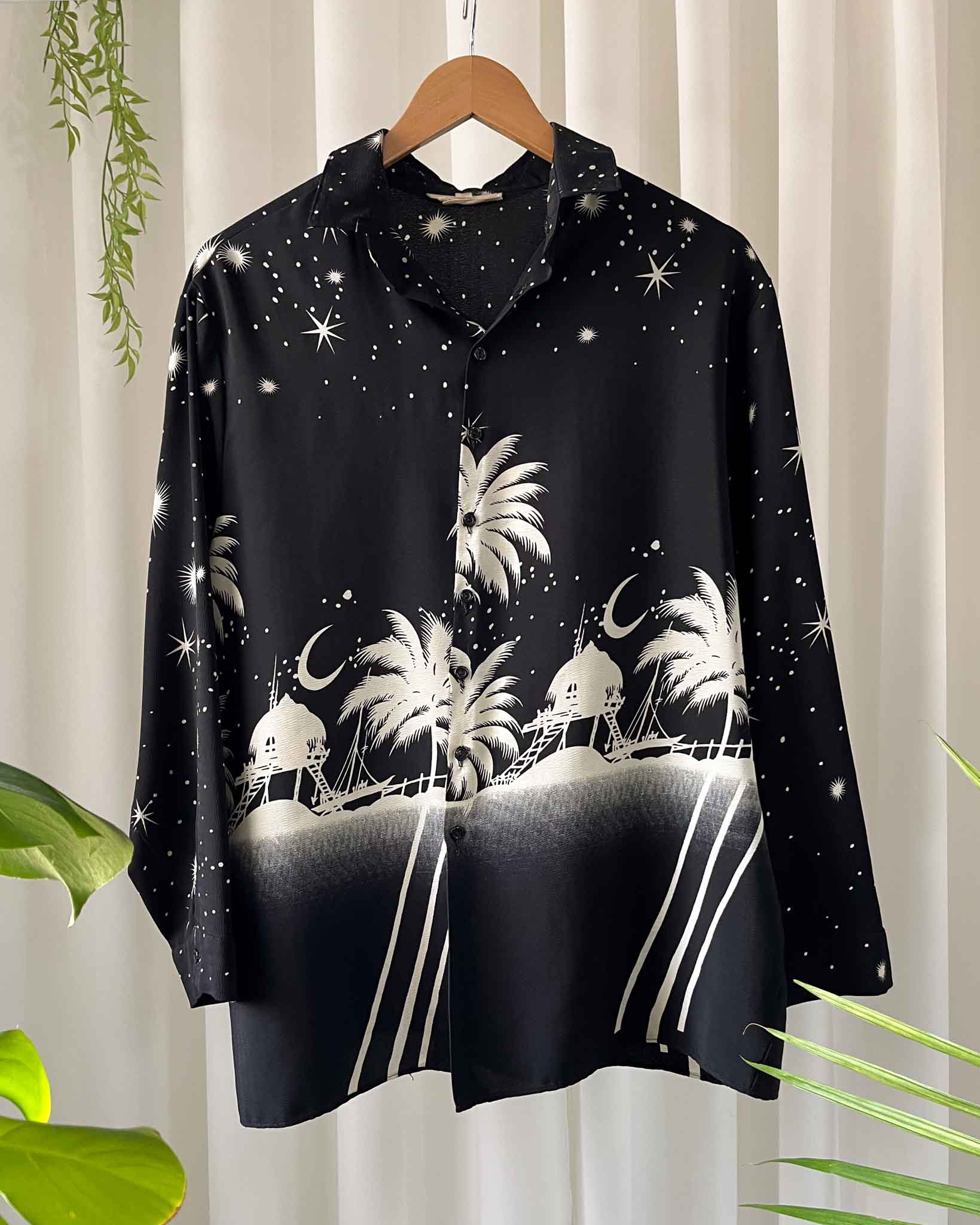 Palm Trees Hawaiian Shirt Black And White 80s Black White Hawaiian