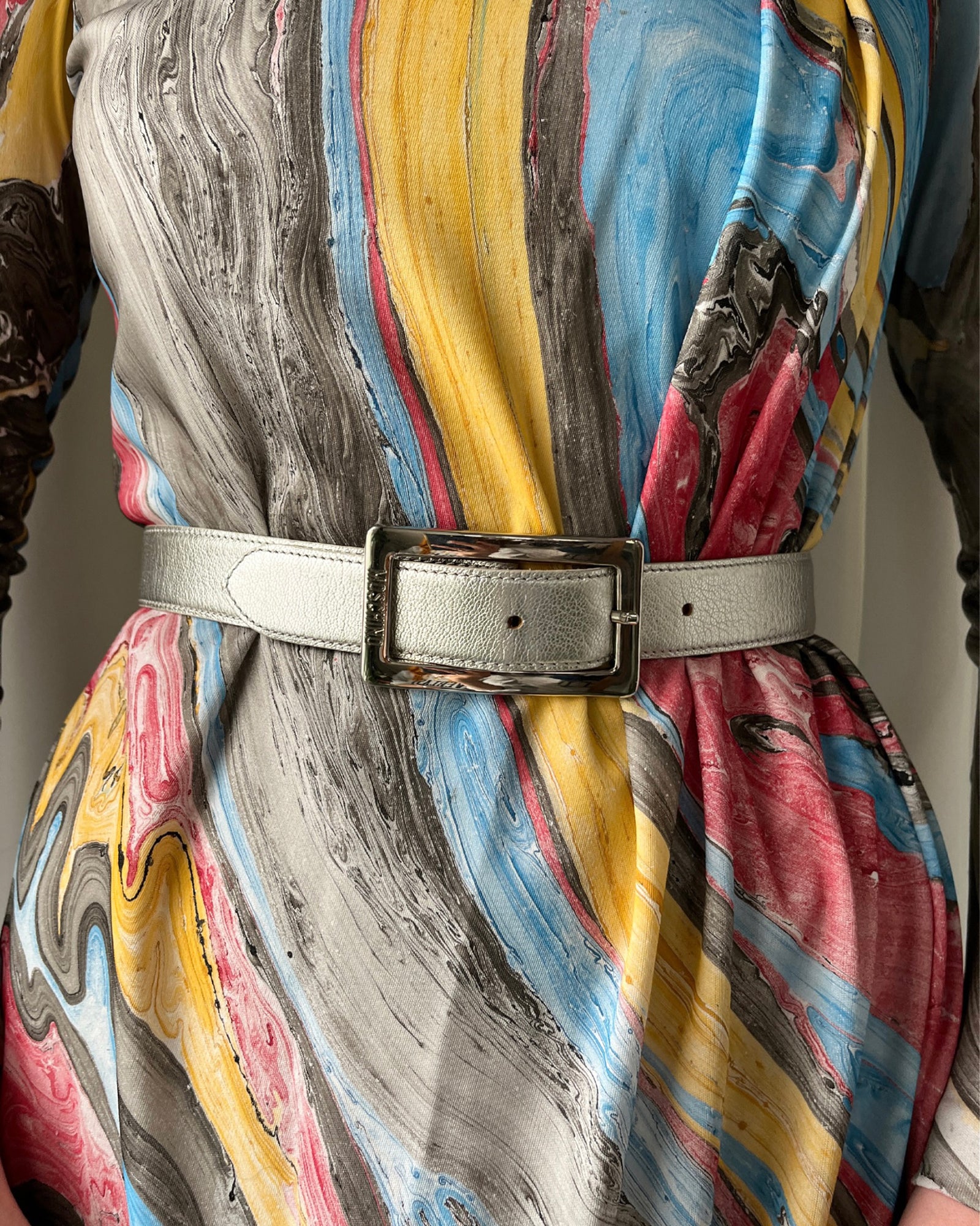 90s Moschino Silver Leather Belt