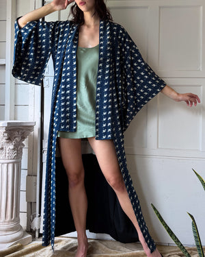 Vintage Silk Crepe Crane Kimono