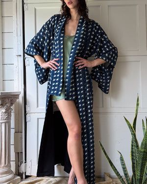 Vintage Silk Crepe Crane Kimono