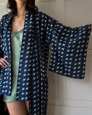Vintage Silk Crepe Crane Kimono