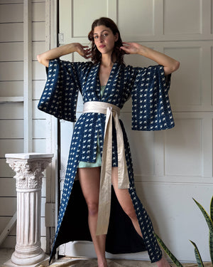 Vintage Silk Crepe Crane Kimono