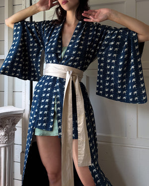 Vintage Silk Crepe Crane Kimono