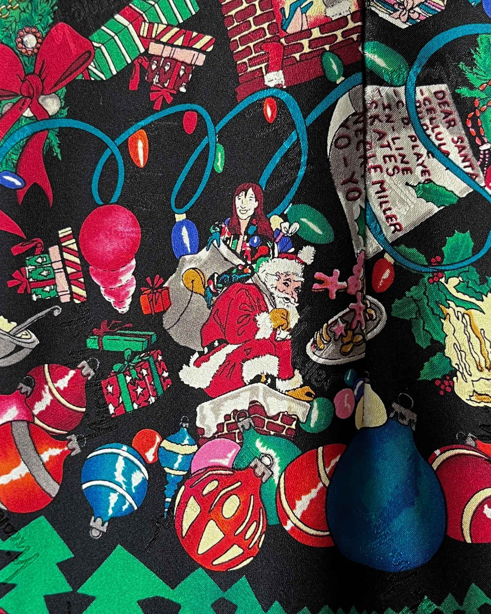 90s Nicole Miller Christmas Print Silk Dress | S