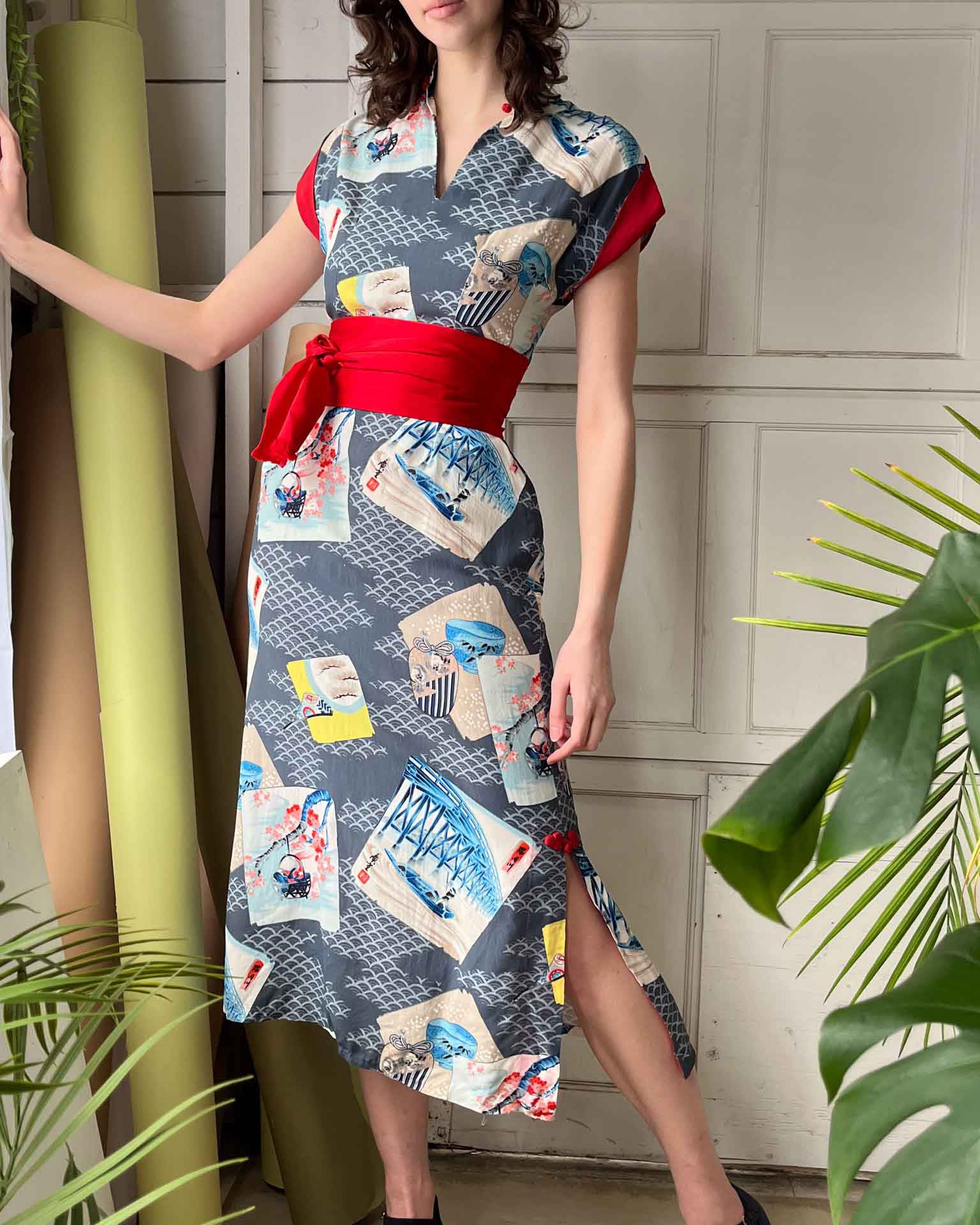 50s Hawaiian Novelty Print Dress | S