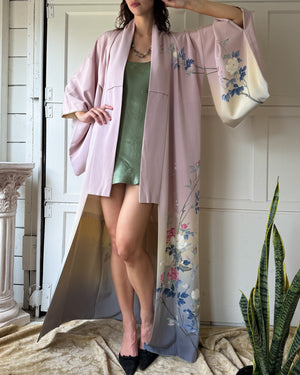 Ombre Silk Poppy Print Kimono | S-L
