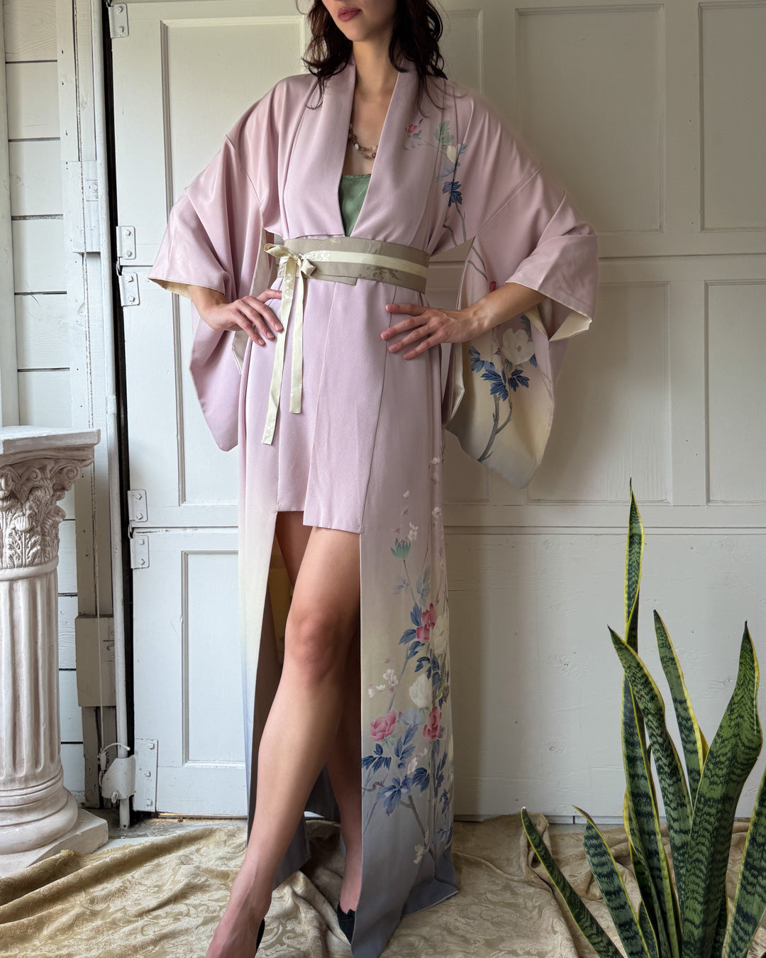 Ombre Silk Poppy Print Kimono | S-L