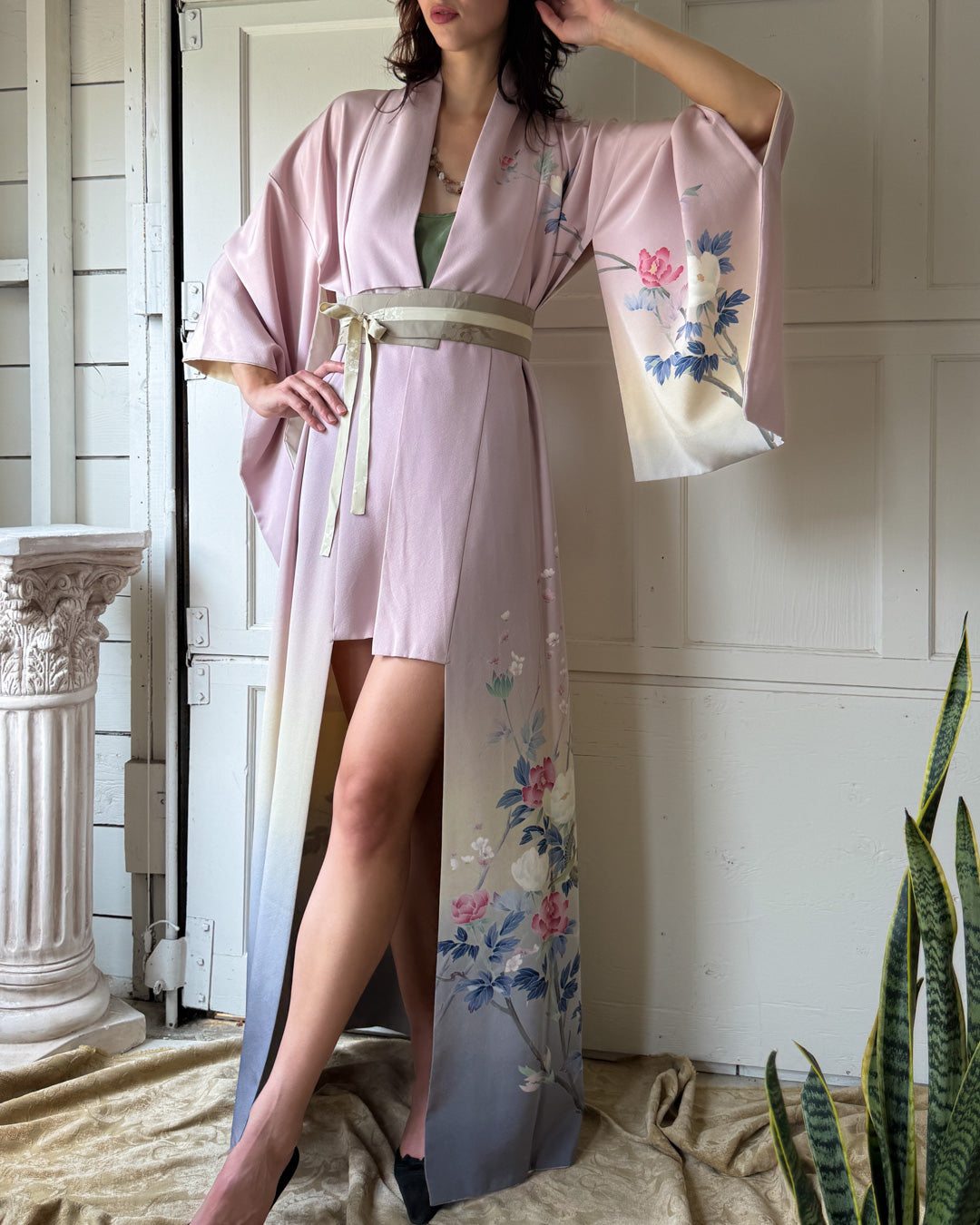 Ombre Silk Poppy Print Kimono | S-L