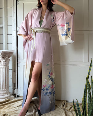 Ombre Silk Poppy Print Kimono | S-L