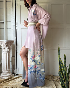 Ombre Silk Poppy Print Kimono | S-L