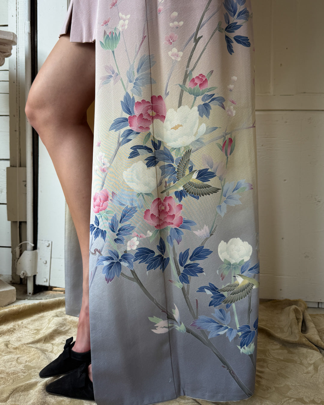 Ombre Silk Poppy Print Kimono | S-L