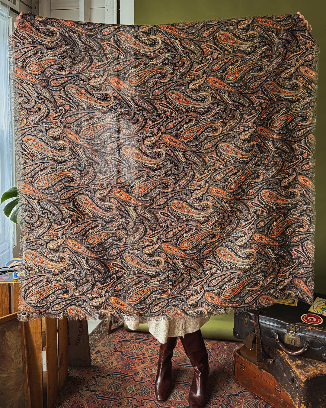 70s Liberty Paisley Wool Challis Scarf