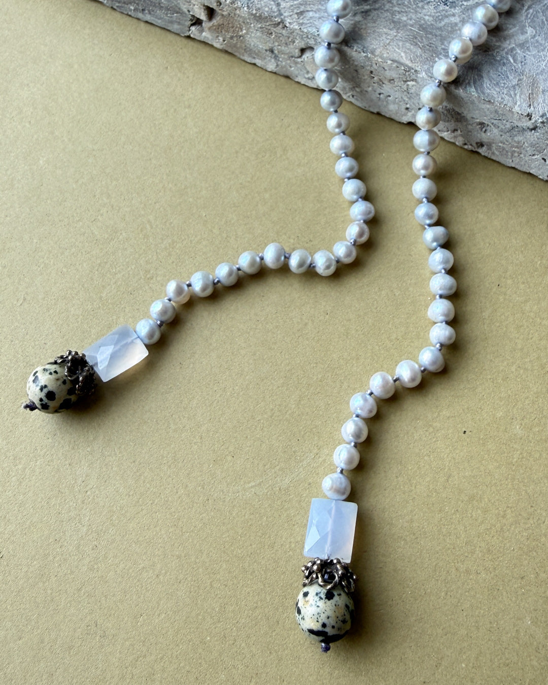 Freshwater Pearl, Agate & Jasper Lariat