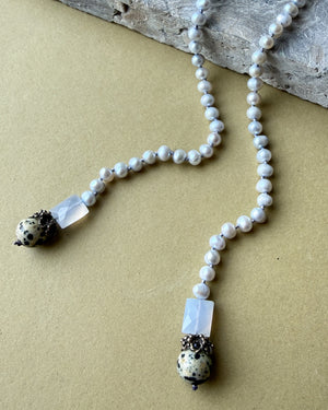 Freshwater Pearl, Agate & Jasper Lariat
