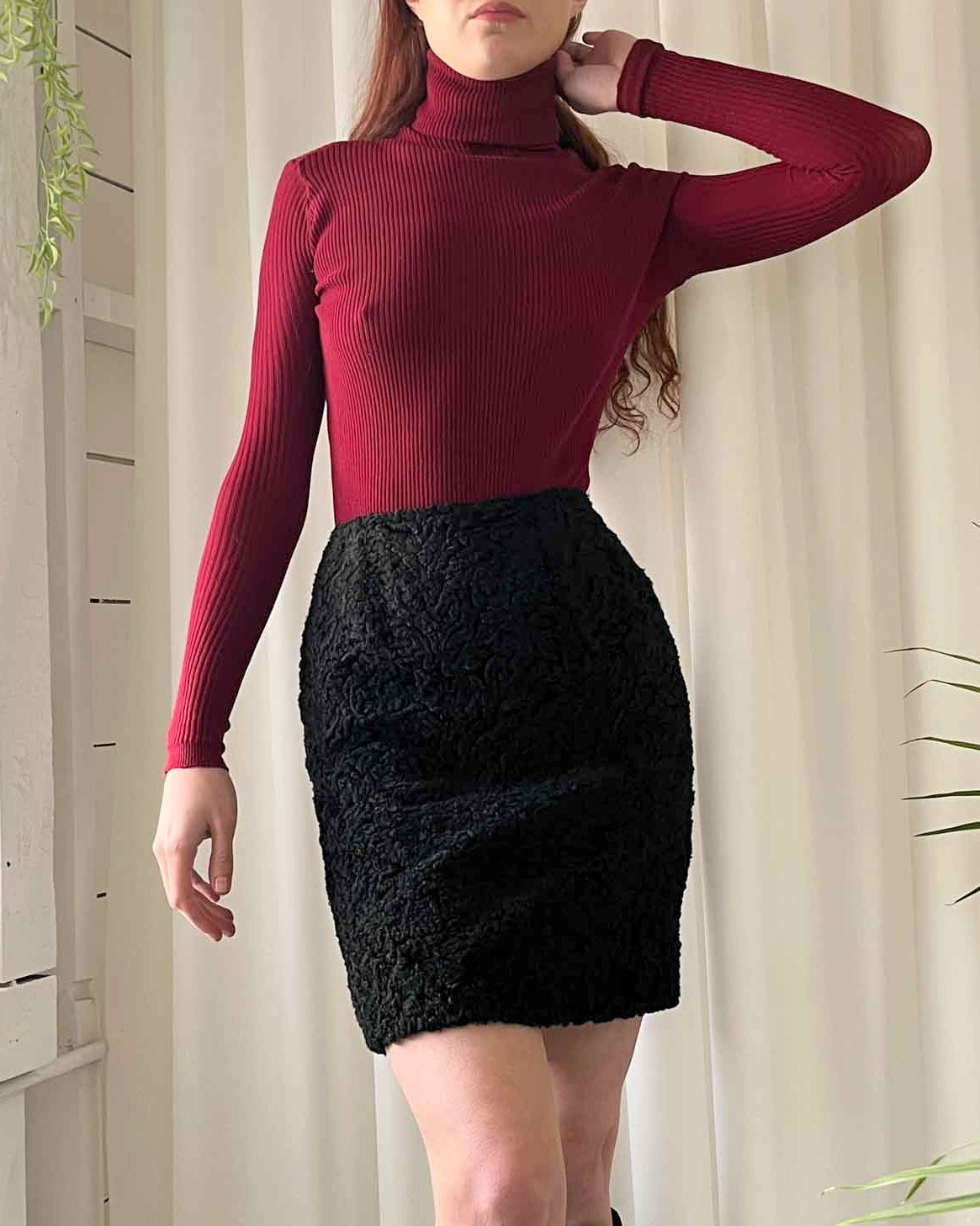 00s Prada Faux Astrakahn Mini Skirt | XS