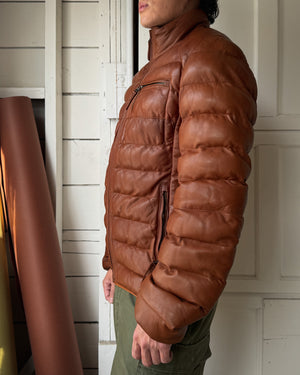 Cognac Leather Puffer Jacket | M