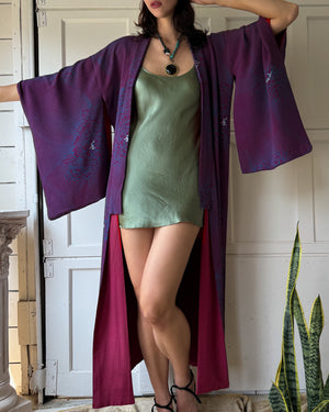 40s Floral Silk Kimono | S-M