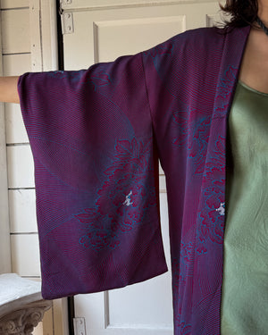 40s Floral Silk Kimono | S-M