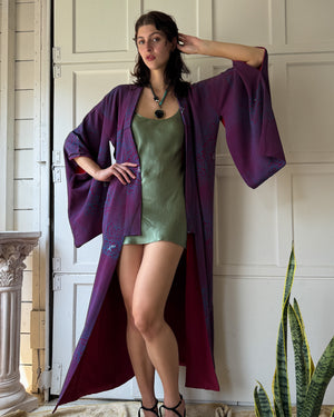 40s Floral Silk Kimono | S-M