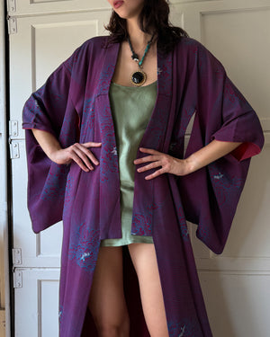 40s Floral Silk Kimono | S-M