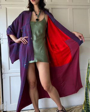 40s Floral Silk Kimono | S-M